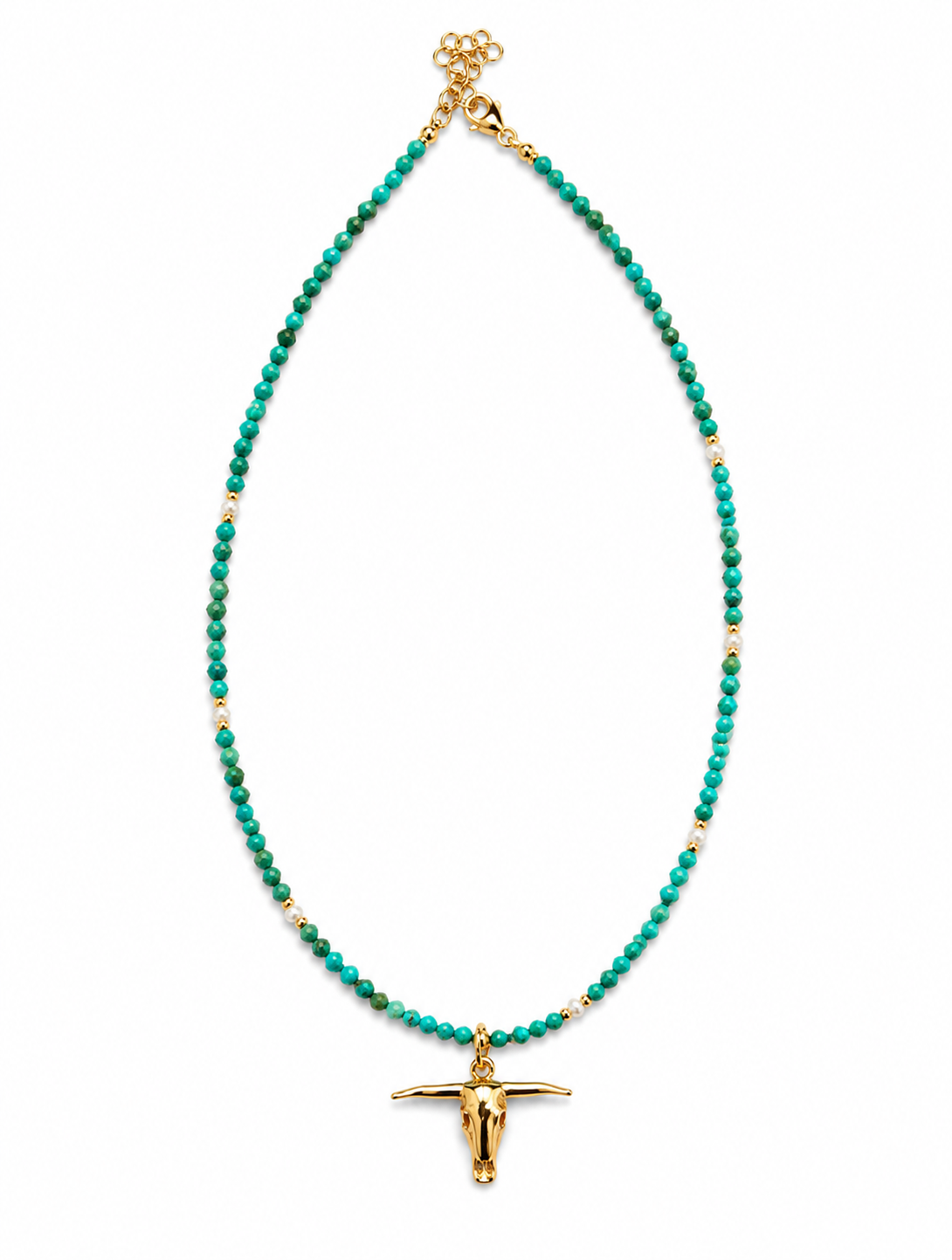 Turquoise Bead Longhorn Pendant Necklace