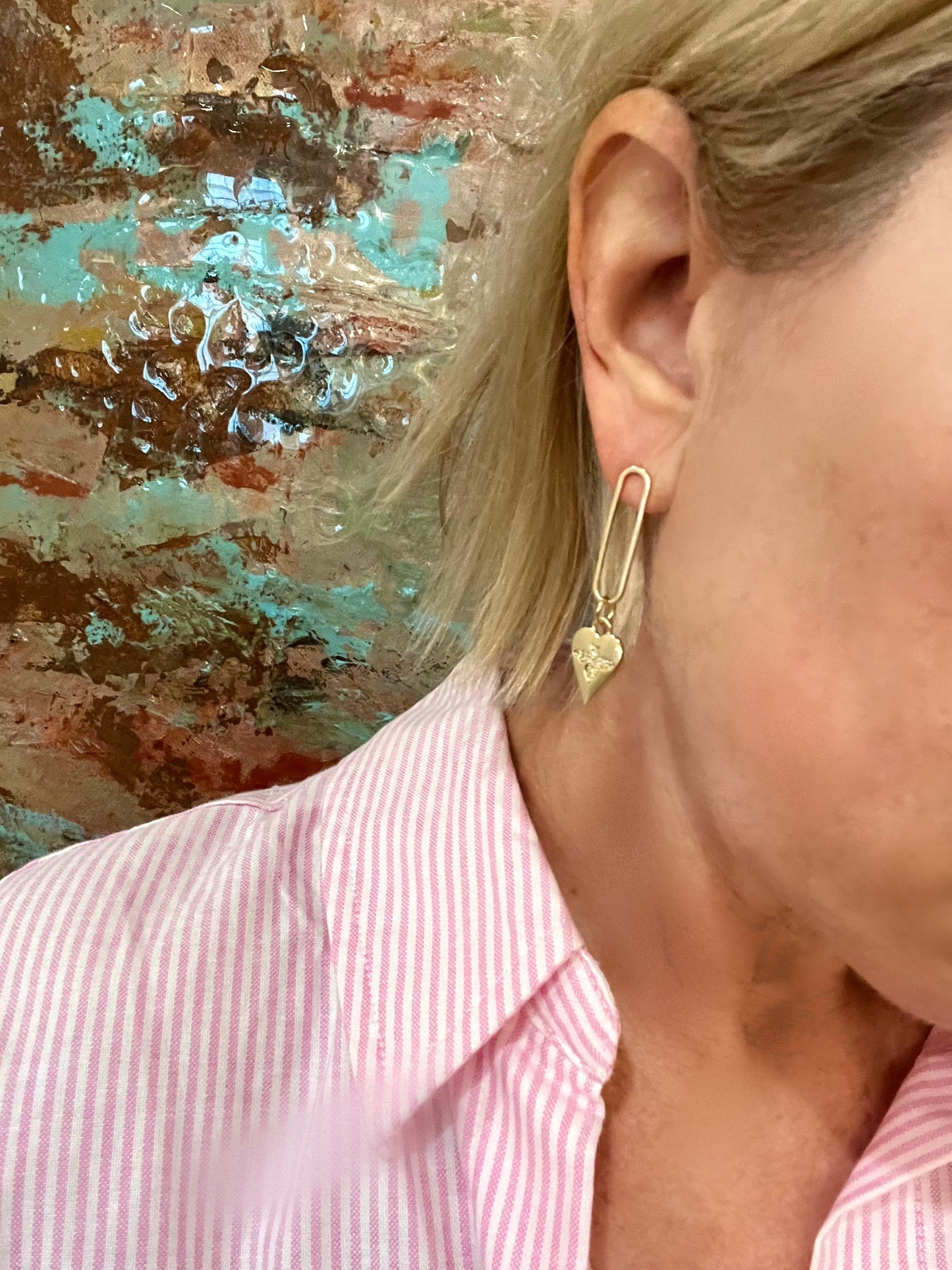 Pave Heart Paperclip Earrings