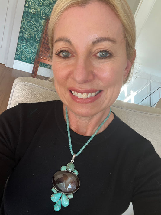 Druzy Turquoise Pendant on Amazonite Necklace