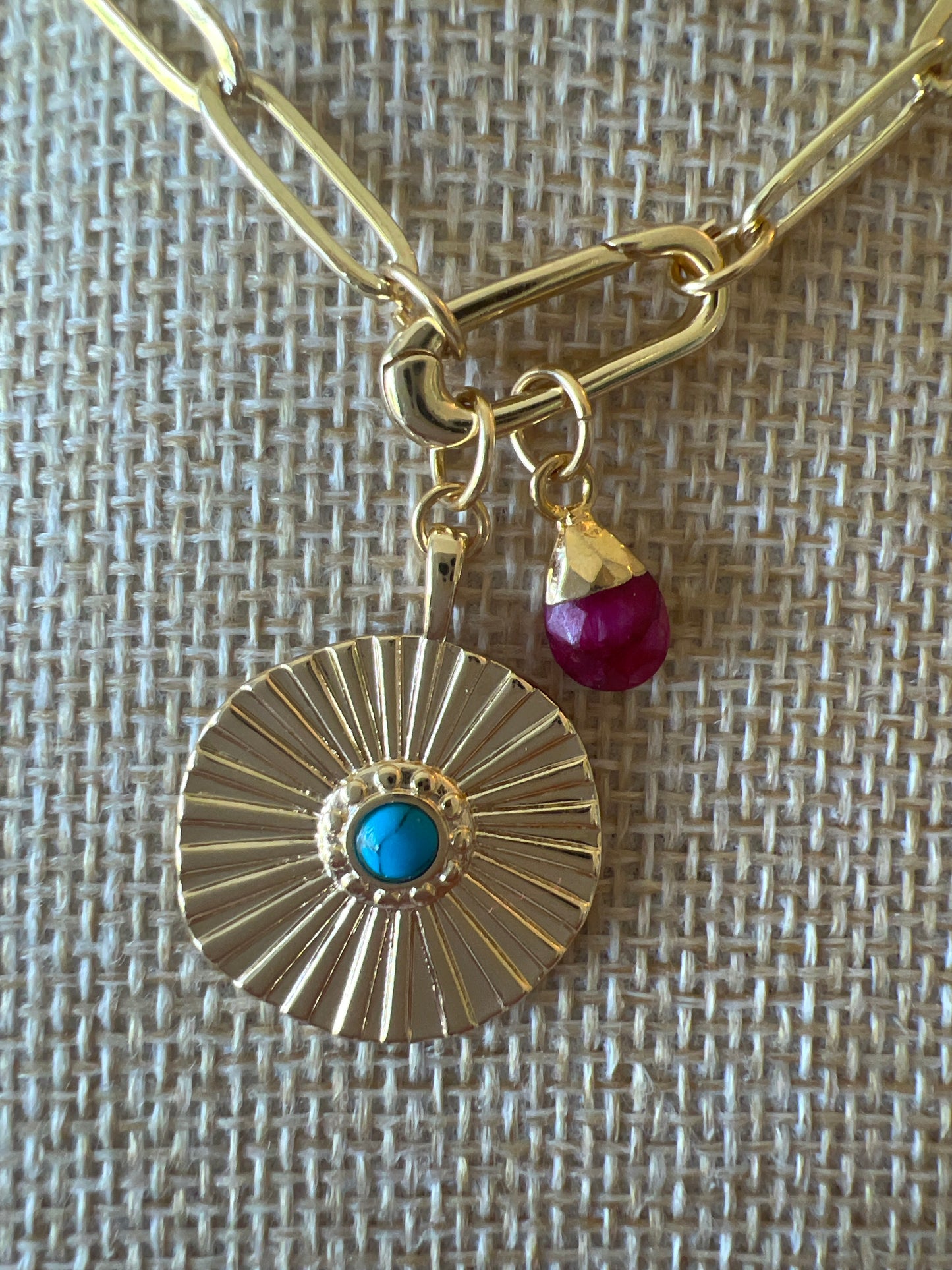 Fluted Turquoise Medallion Necklace