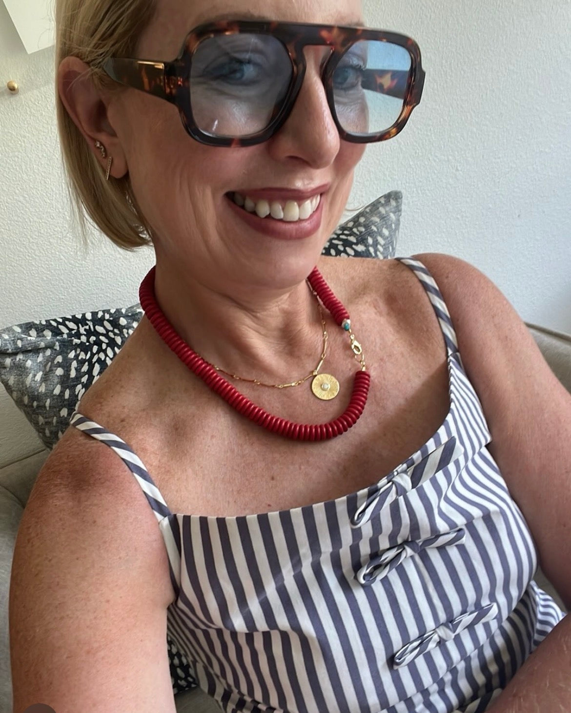 Red Magnesite Disk Necklace