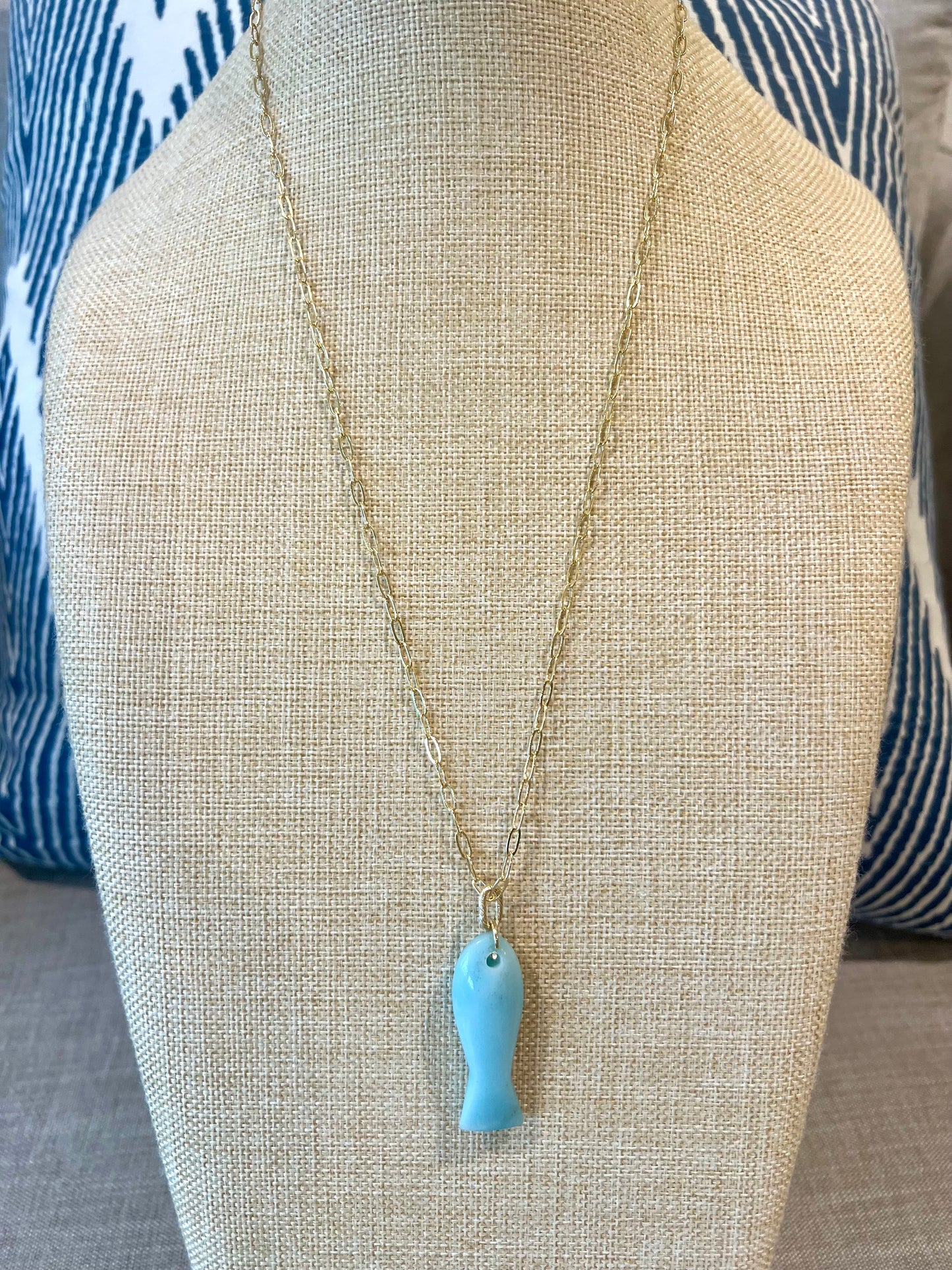 Gemstone Fish Pendant on Paperclip Chain