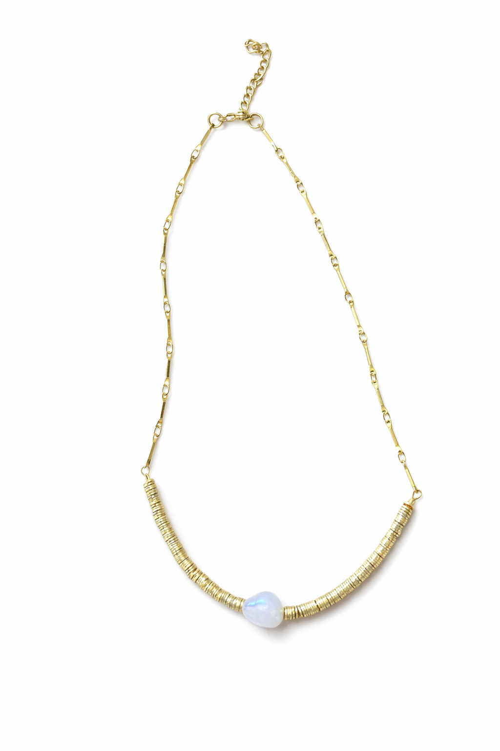 Gold Disk Pearl Necklace