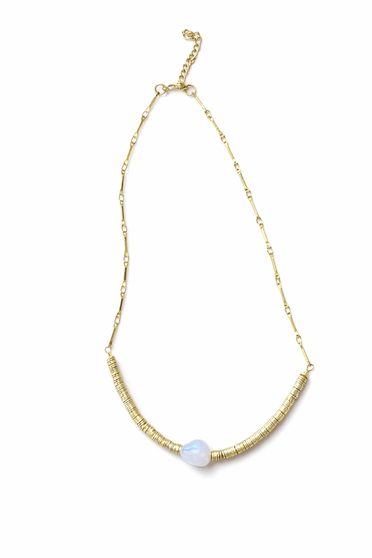 Gold Disk Pearl Necklace