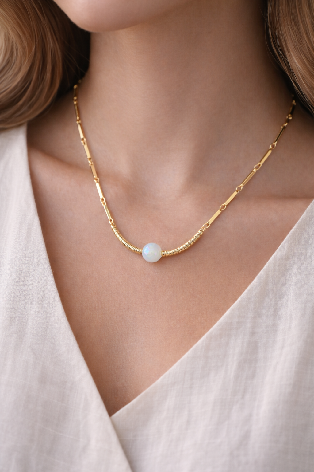 Gold Disk Pearl Necklace