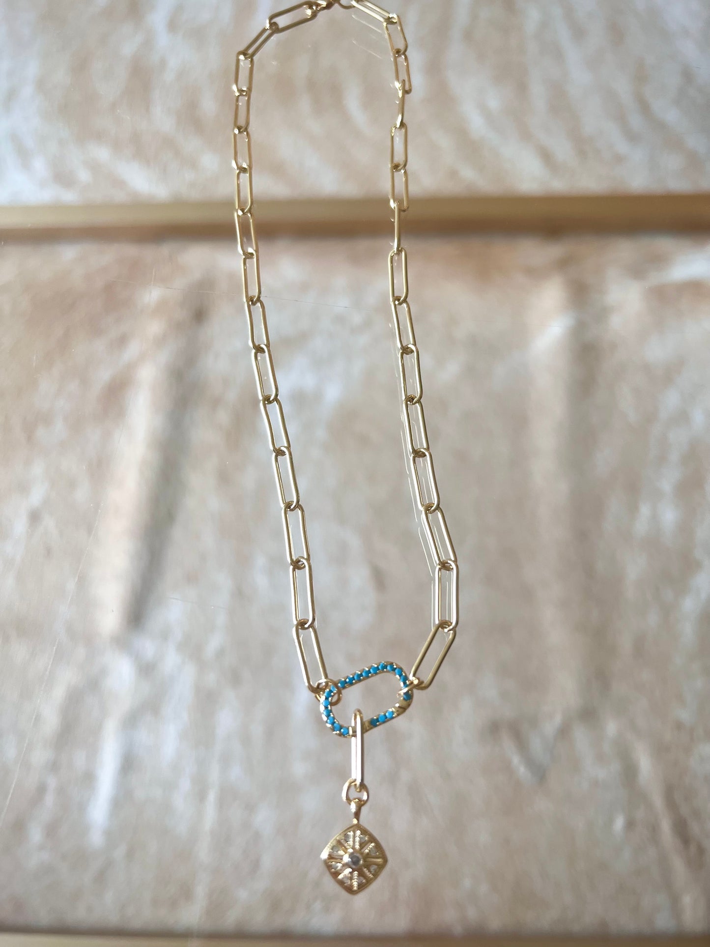 Turquoise Carabiner Paperclip Necklace