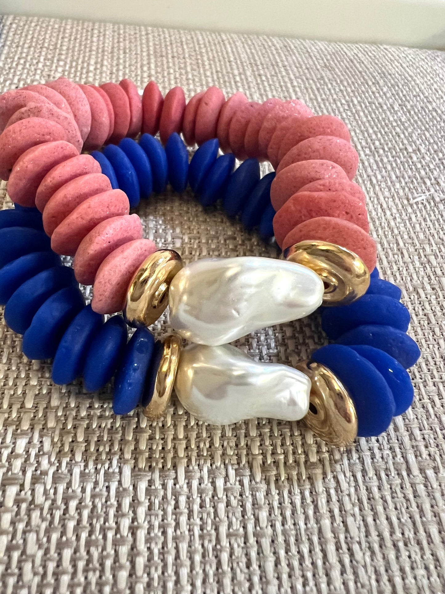 Saucer Bead and Pearl Bracelet