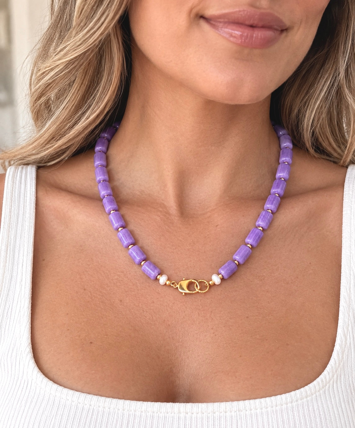 Lavender Barrel Bead Necklace