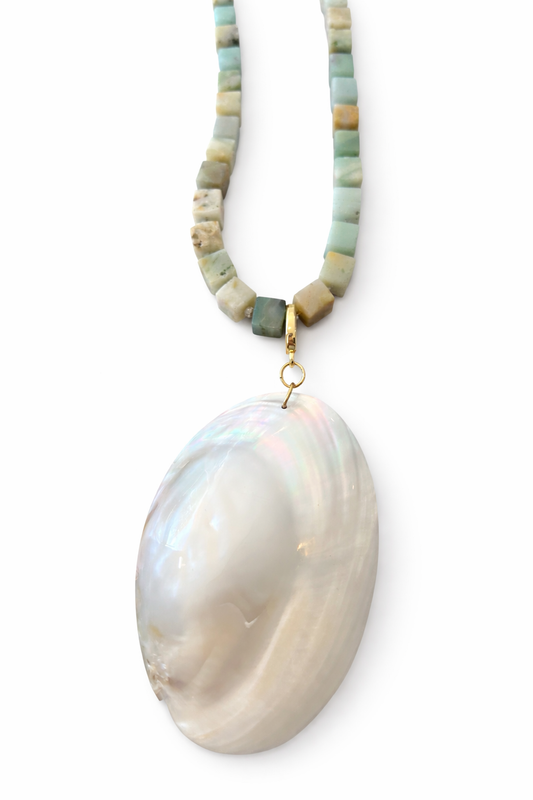 Amazonite Bead with Large Clam Pendant