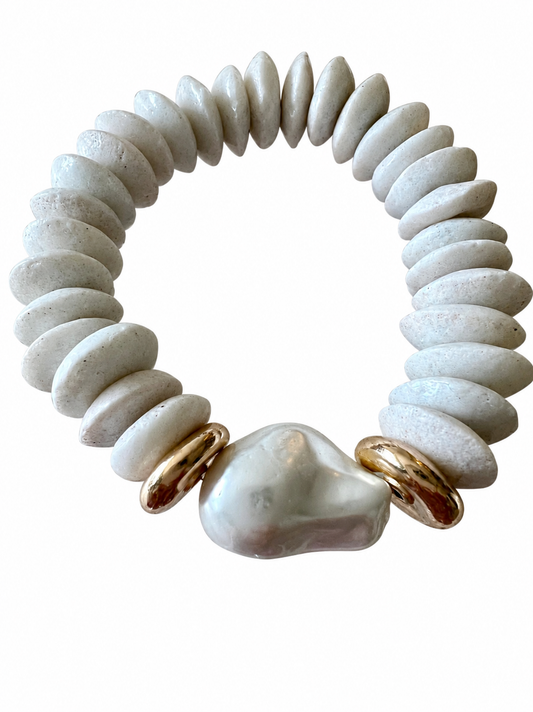 Saucer Bead and Pearl Bracelet