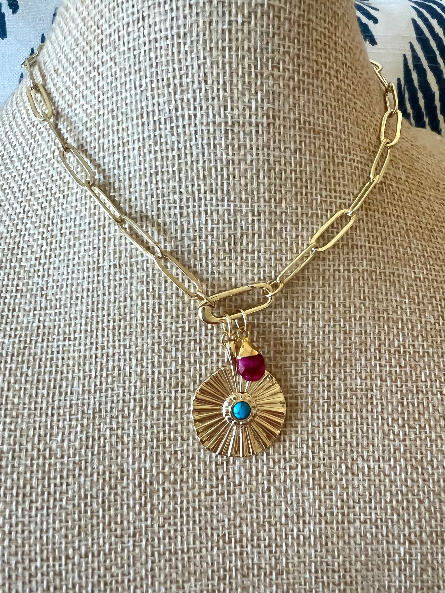 Fluted Turquoise Medallion Necklace