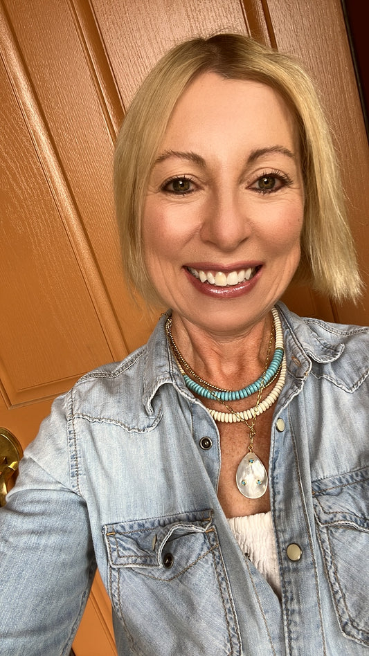 White Magnesite Necklace turquoise block