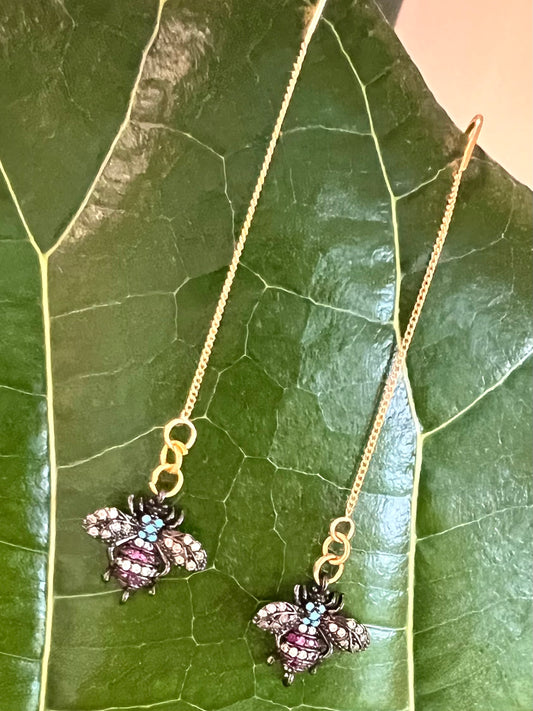 Jeweled Bee Threader Earrings