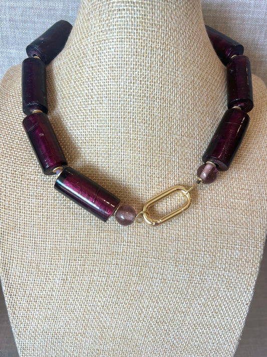 Purple Glass Barrel Necklace