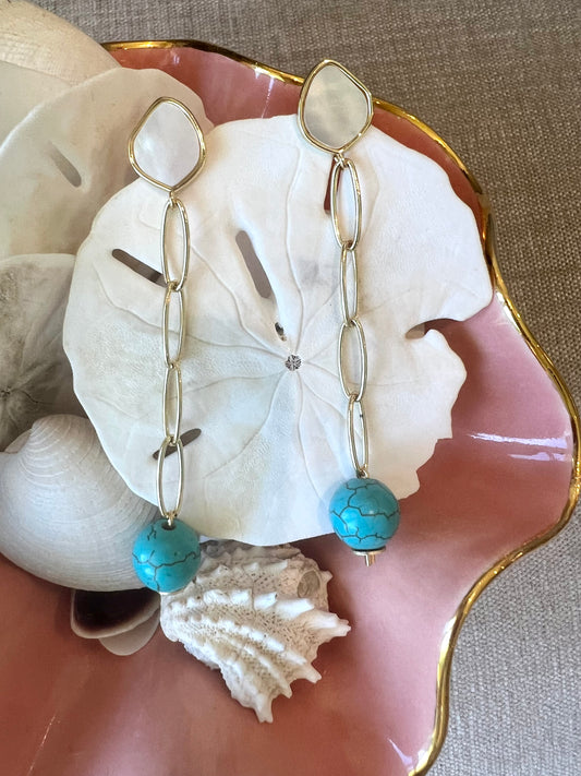 Mother of Pearl Turquoise Howlite Earrings