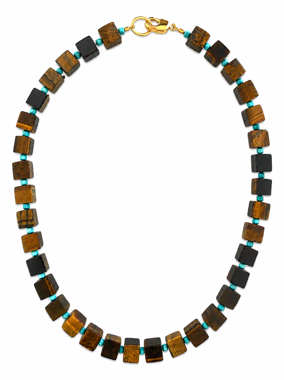 Tiger and Turquoise Cube Bead Necklace