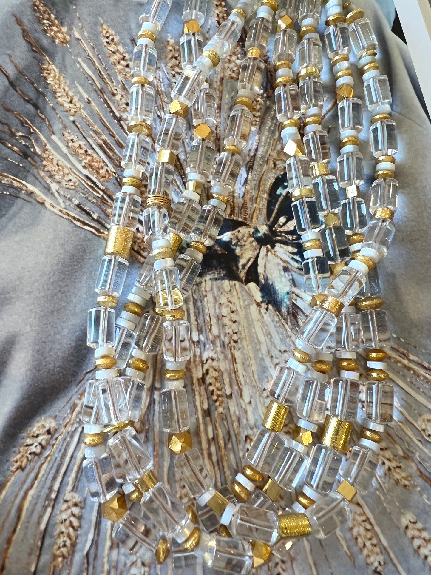 Quartz Barrel Bead & Gold Necklace