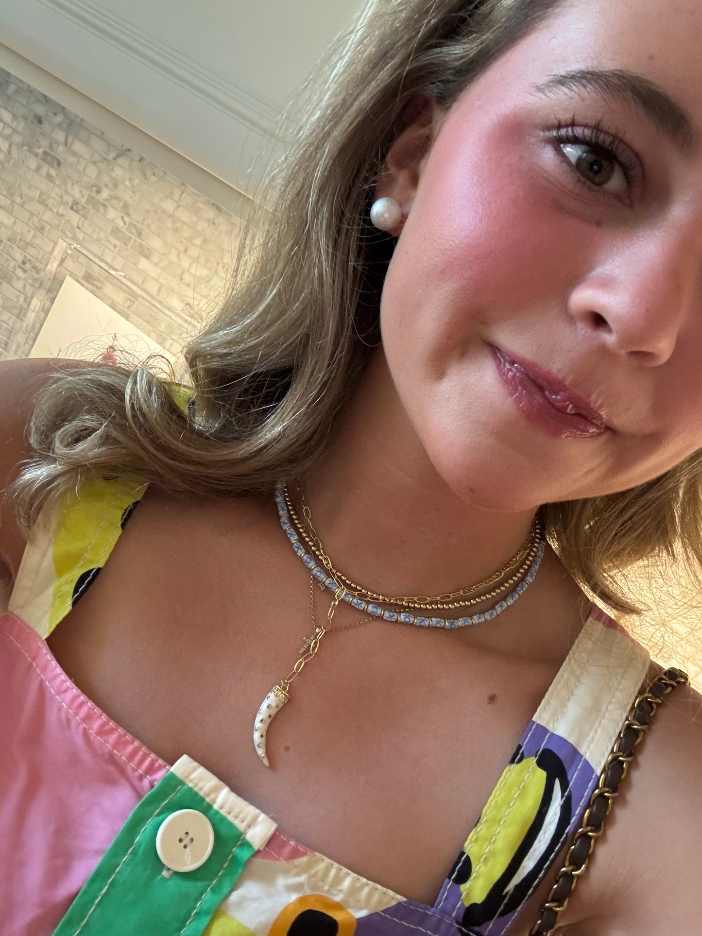 Blue And White Glass Bead Necklace