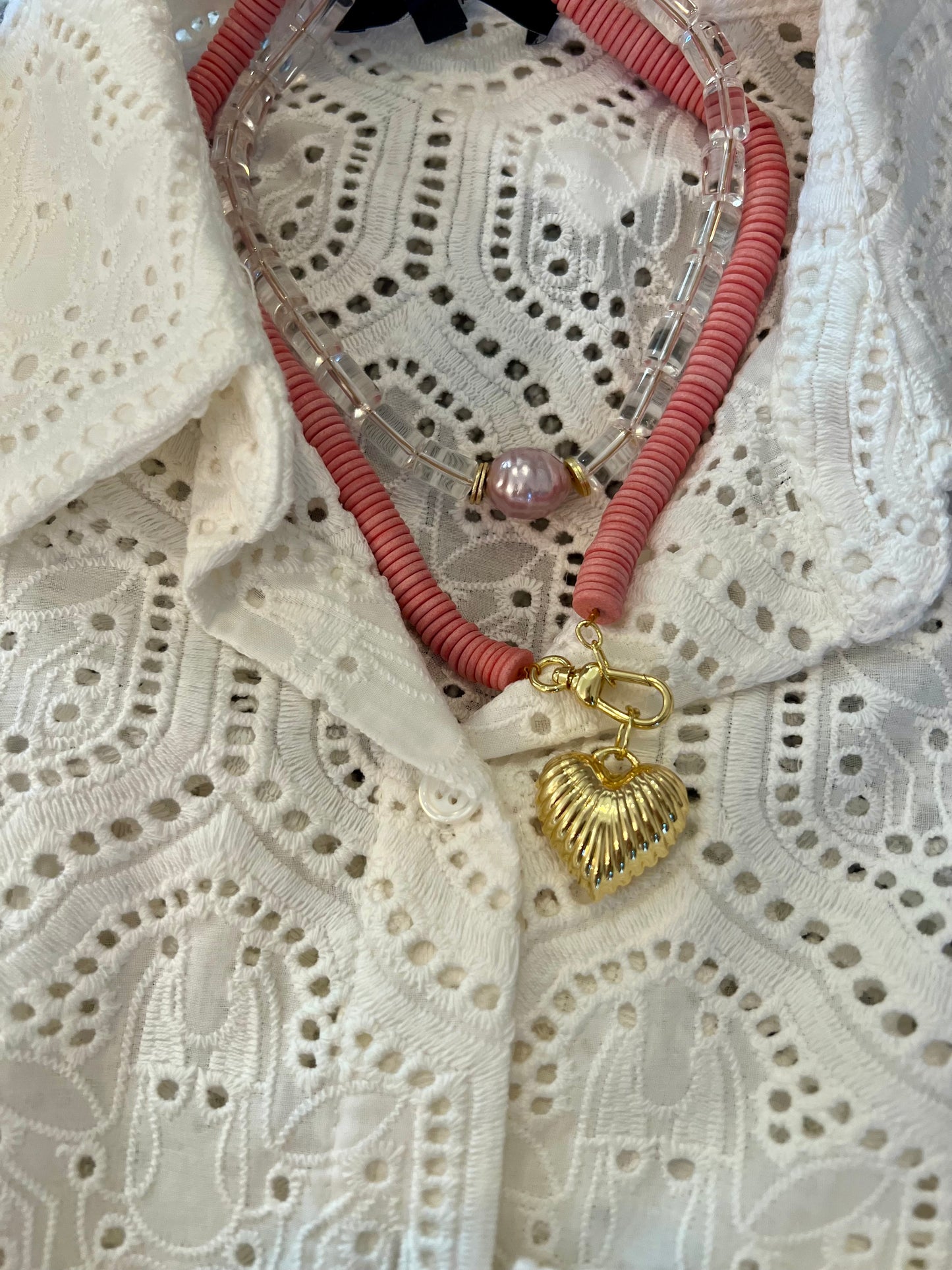 Clear Quartz Pink Pearl Necklace