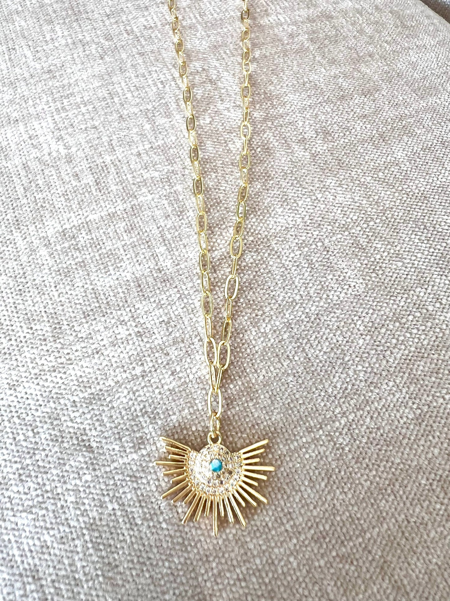 Gold Burst Pendant on Baby Paperclip Necklace