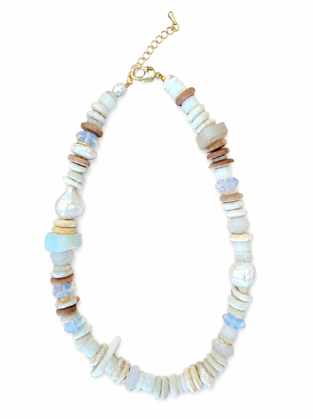 White Seaglass & Wood Mix Necklace