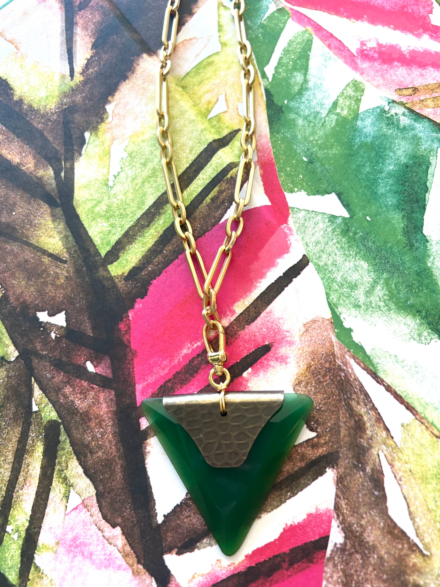 Green Acrylic Pendant Statement Necklace