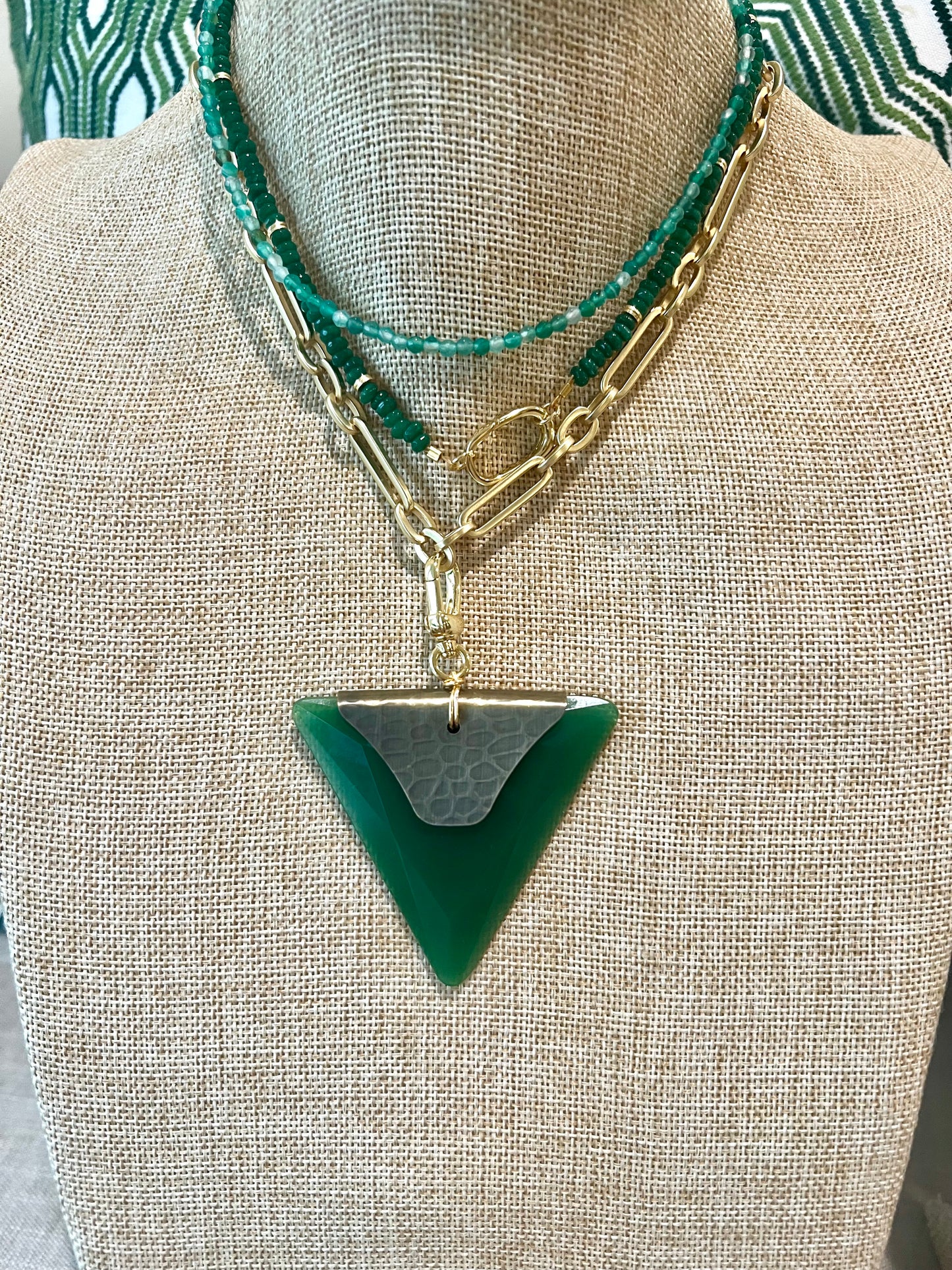 Green Acrylic Pendant Statement Necklace