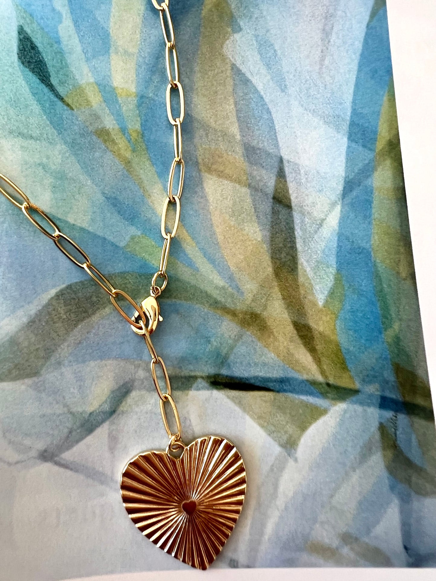 Fluted Gold Heart Necklace