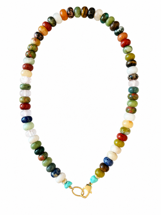 Mixed Gem Carabiner Necklace