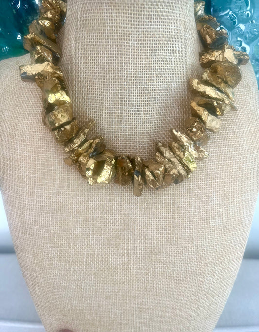 Golden Druzy Nugget Statement Necklace