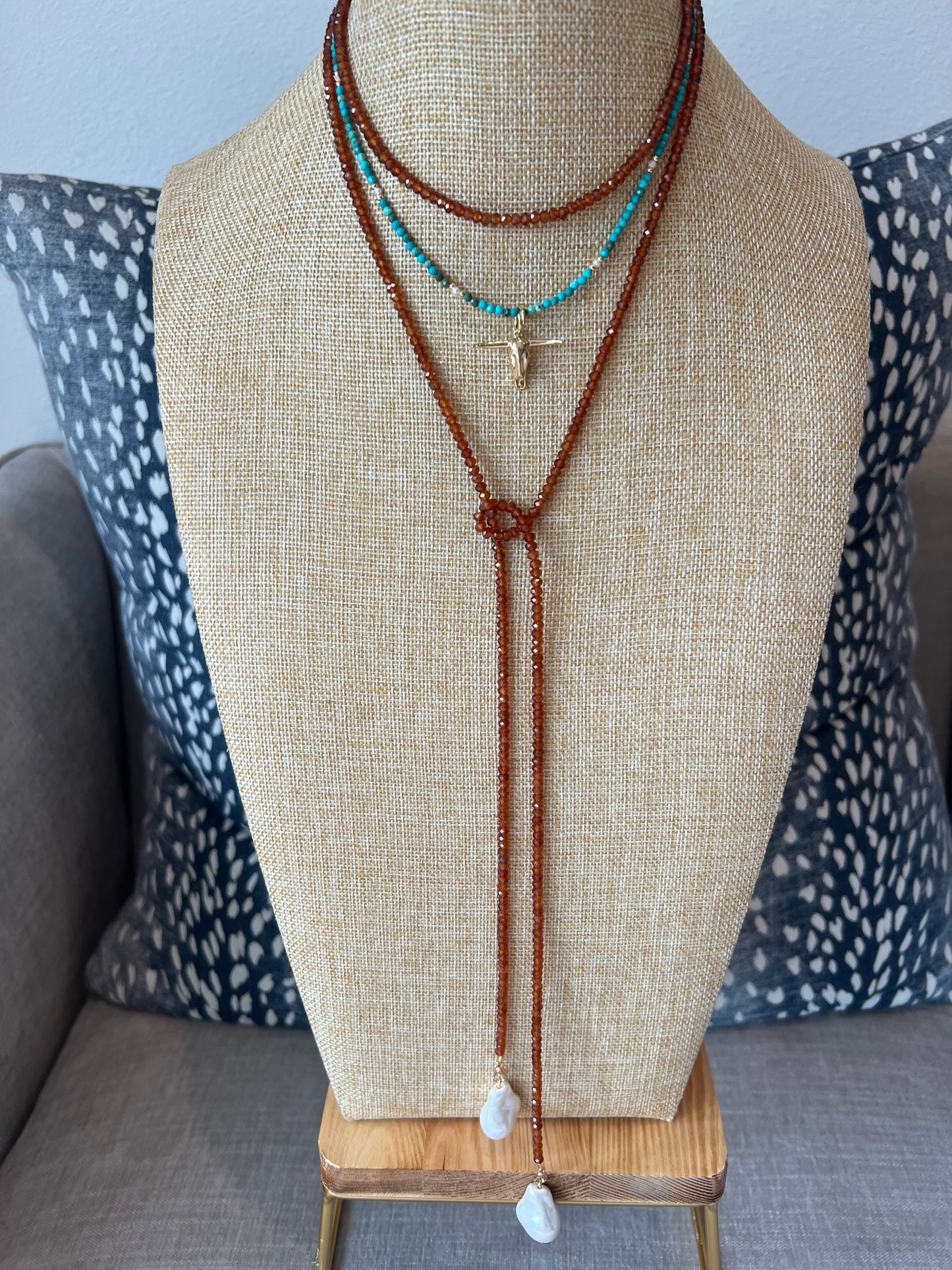 Turquoise Bead Longhorn Pendant Necklace