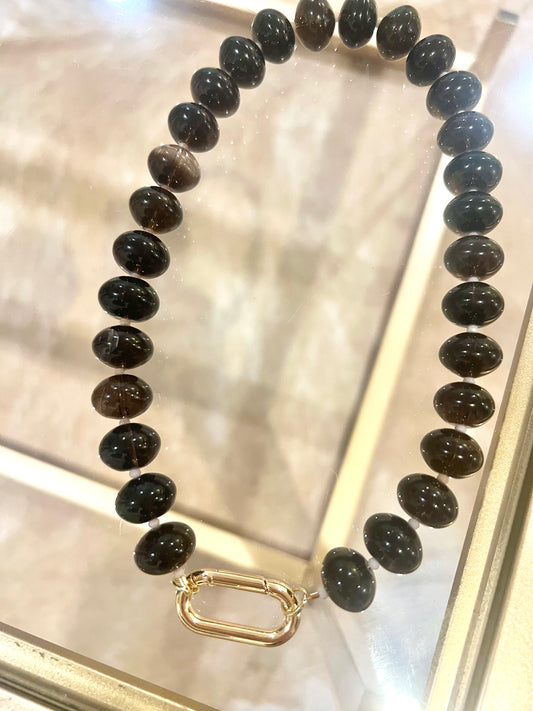 Smoky Quartz Gold Carabiner Necklace
