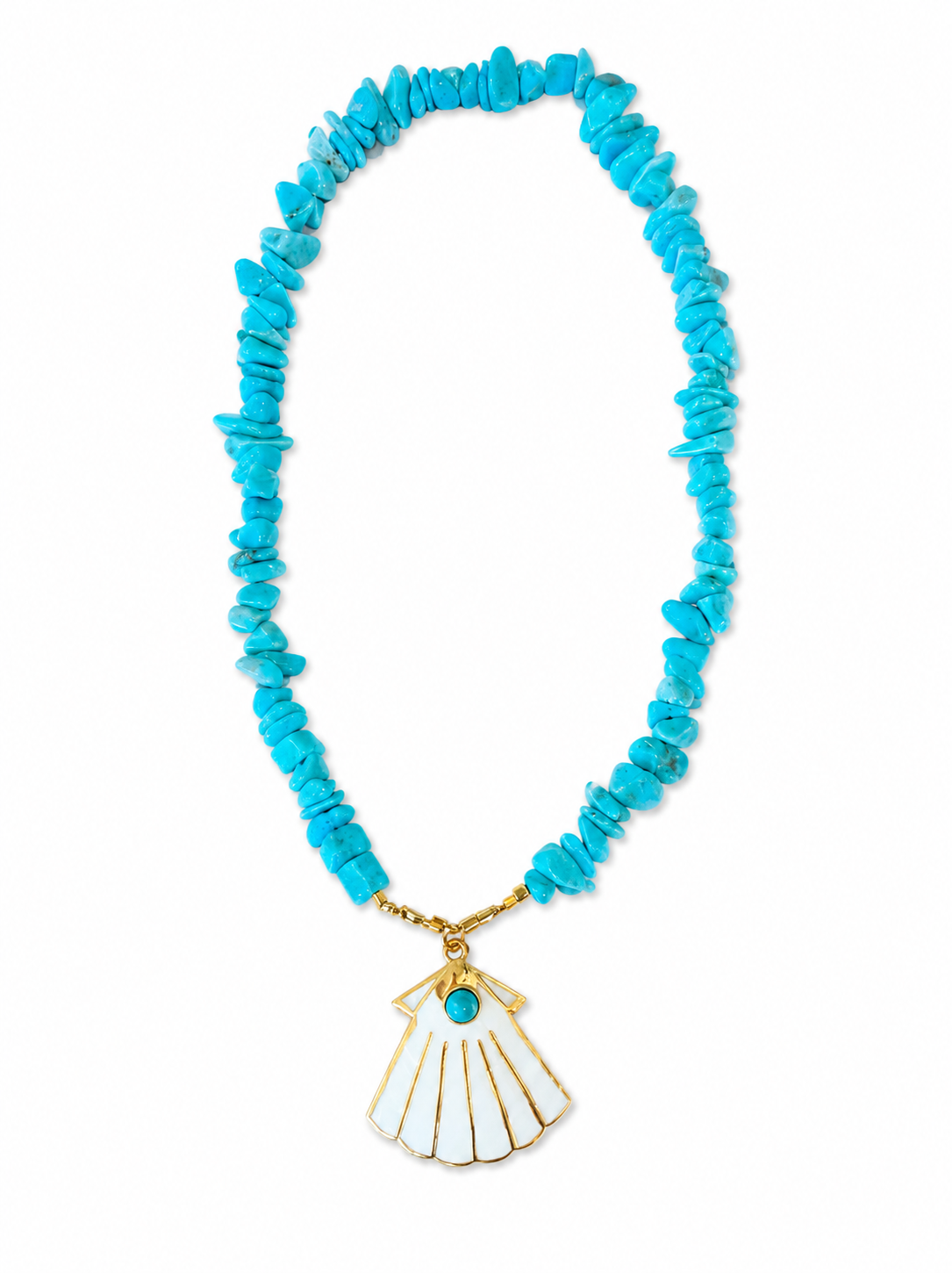 Amazonite Chip Necklace with White & Gold Shell