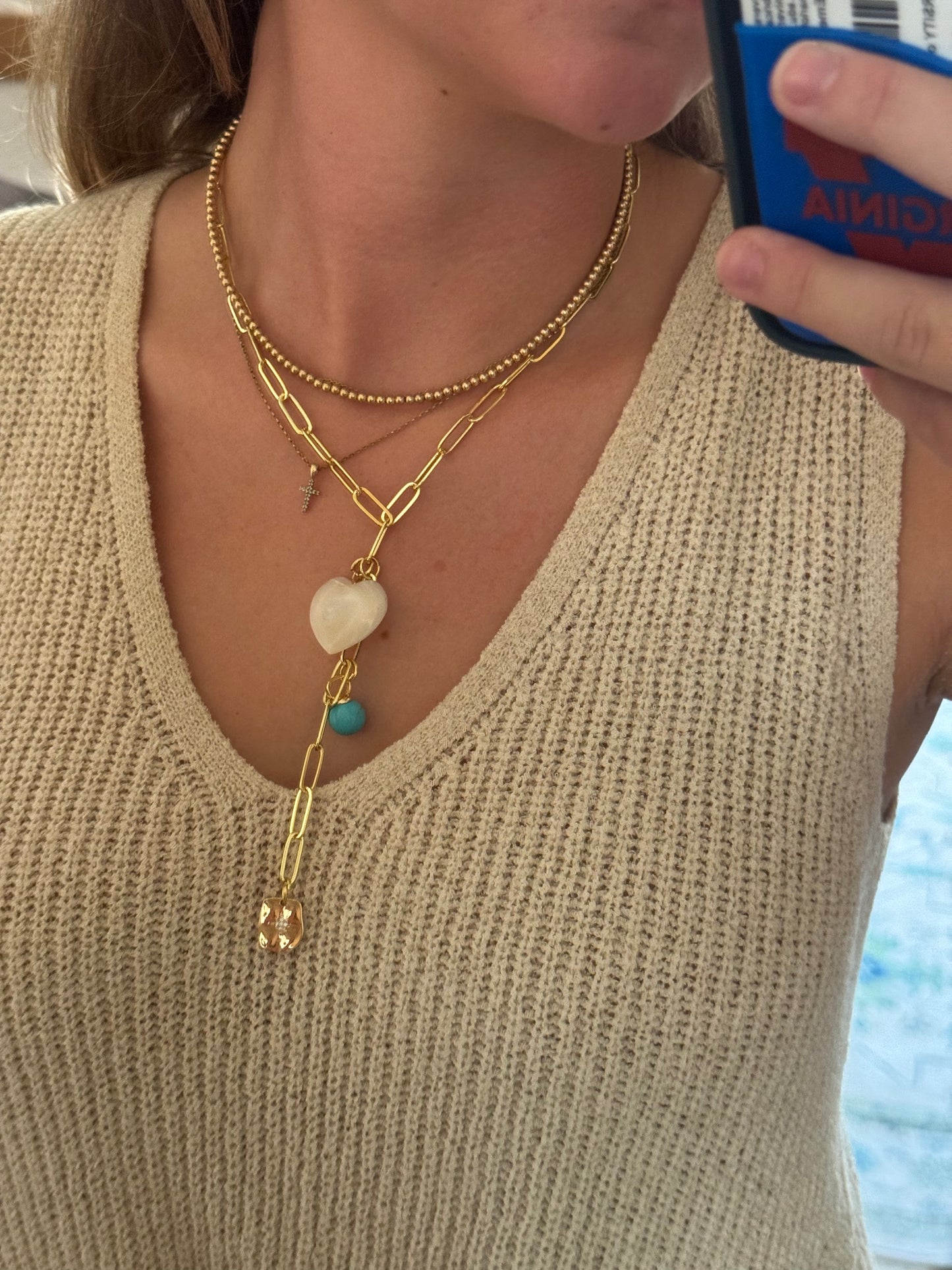 Mother of Pearl Heart and charms Necklace