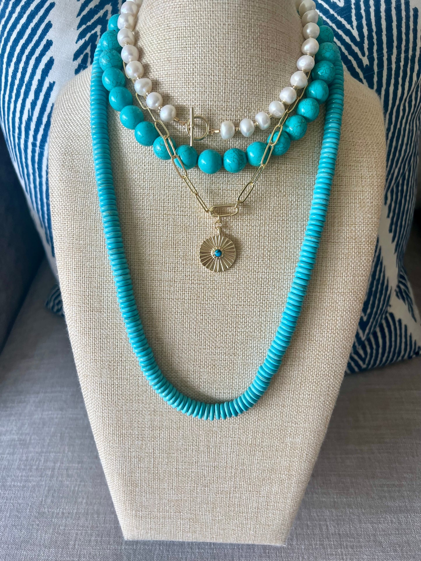 Long Turquoise Disk Necklace