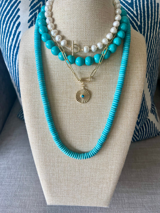 Long Turquoise Disk Necklace