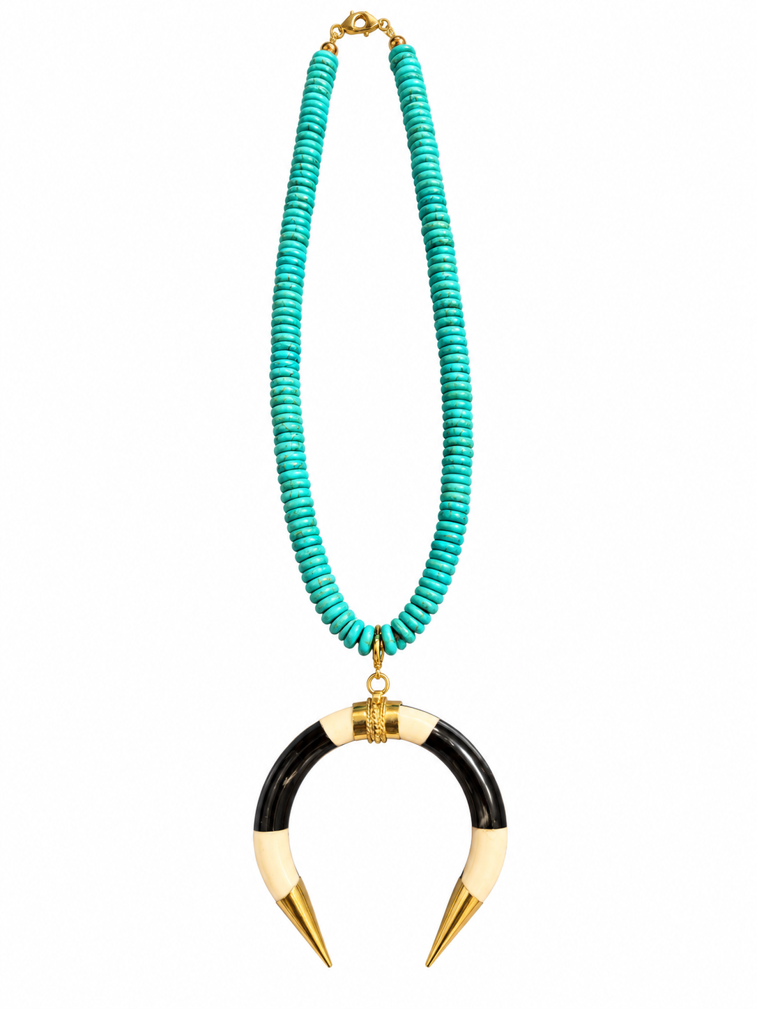 Turquoise Bead & Black & White Bone Pendant