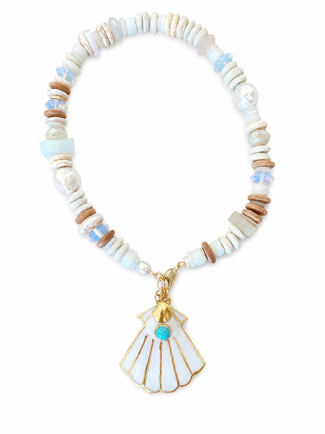 White Seaglass & Wood Mix Necklace