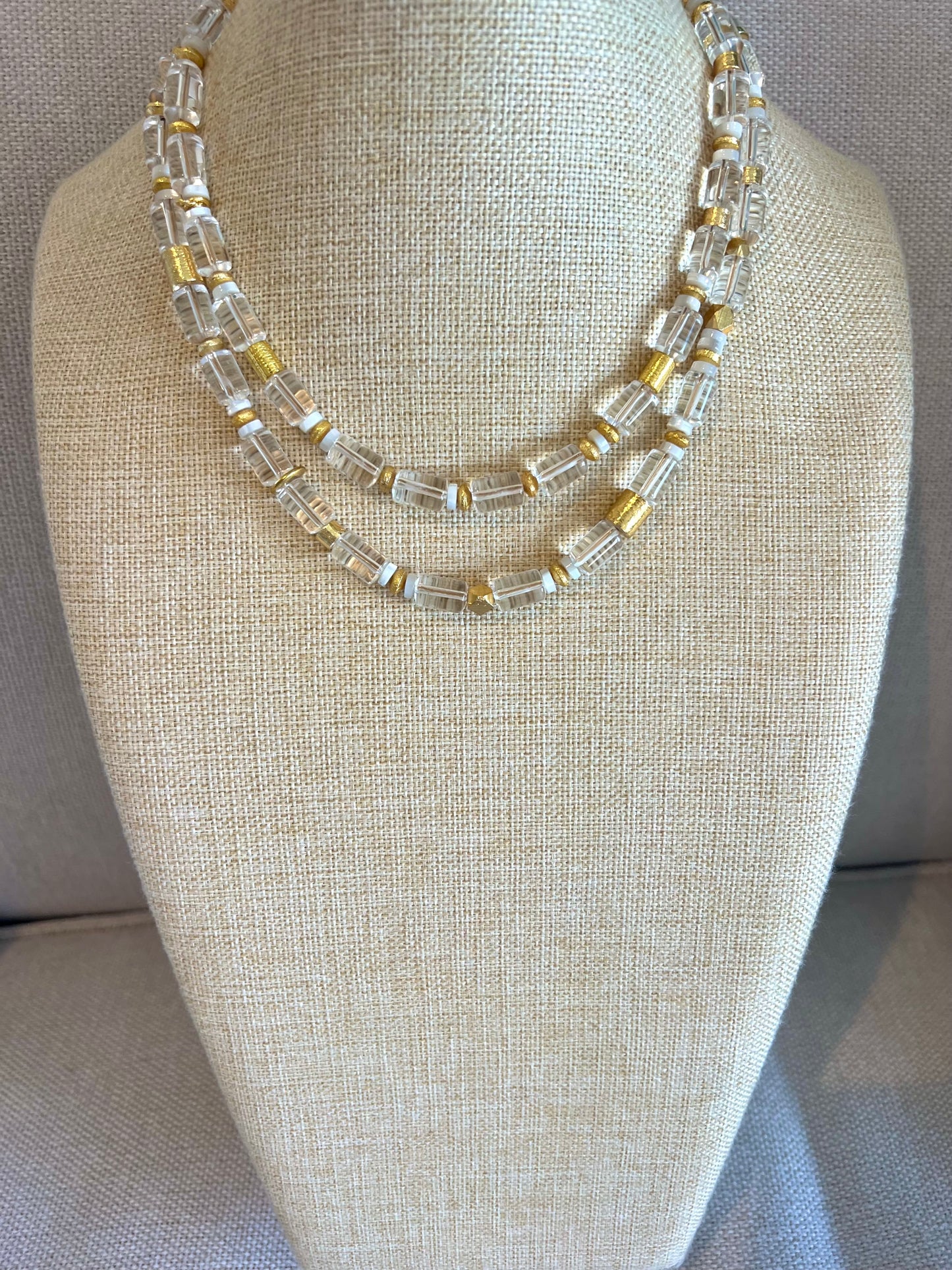 Quartz Barrel Bead & Gold Necklace