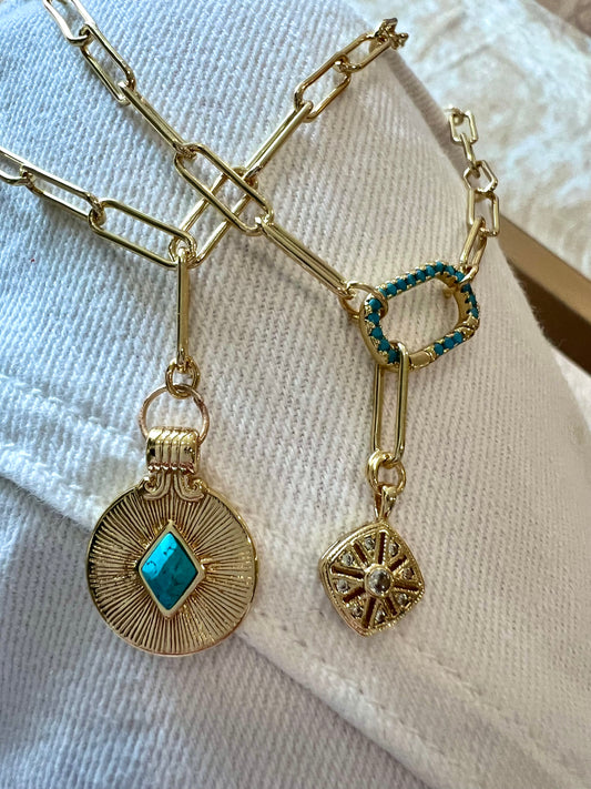 Turquoise Carabiner Paperclip Necklace