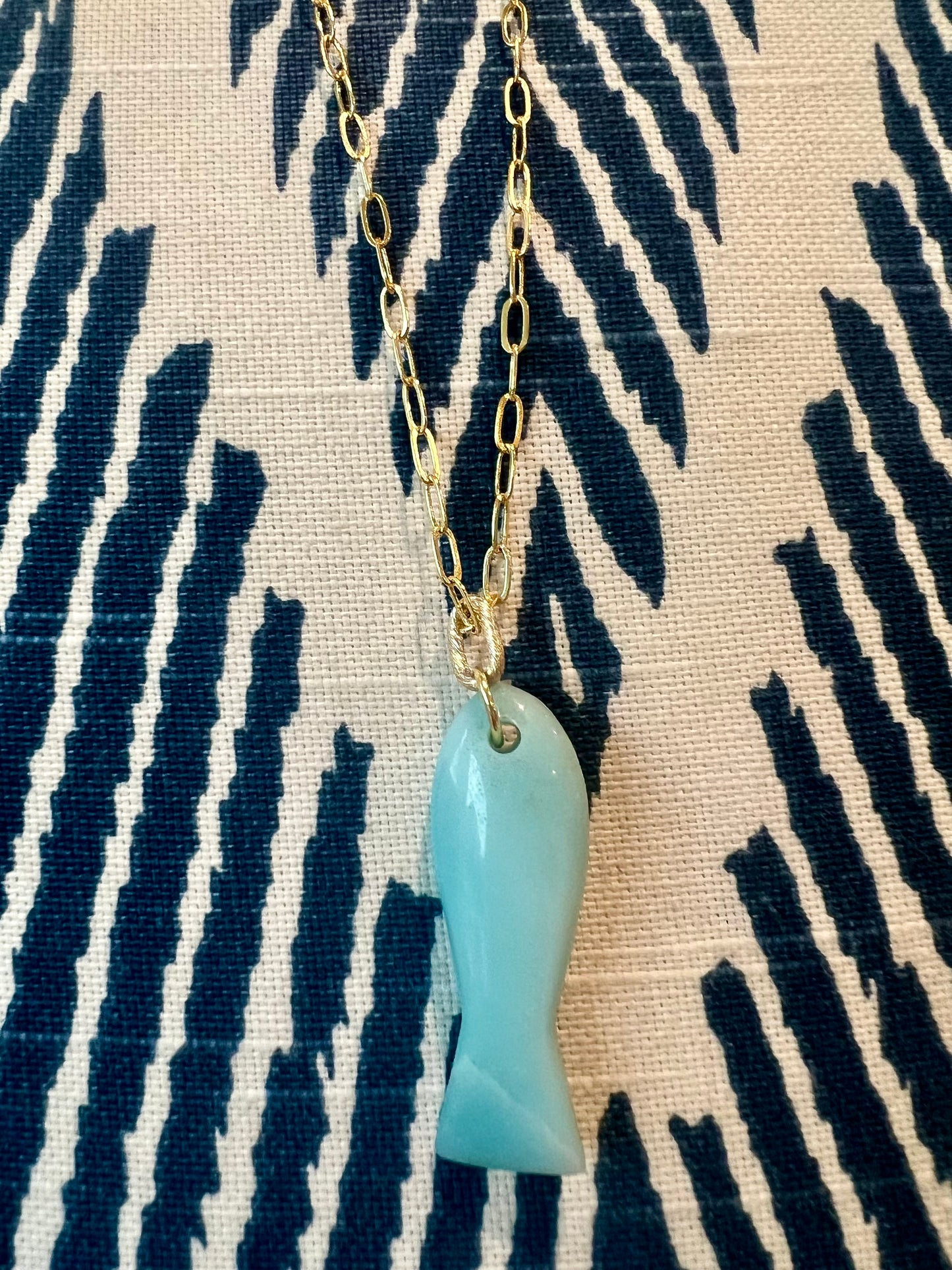 Gemstone Fish Pendant on Paperclip Chain