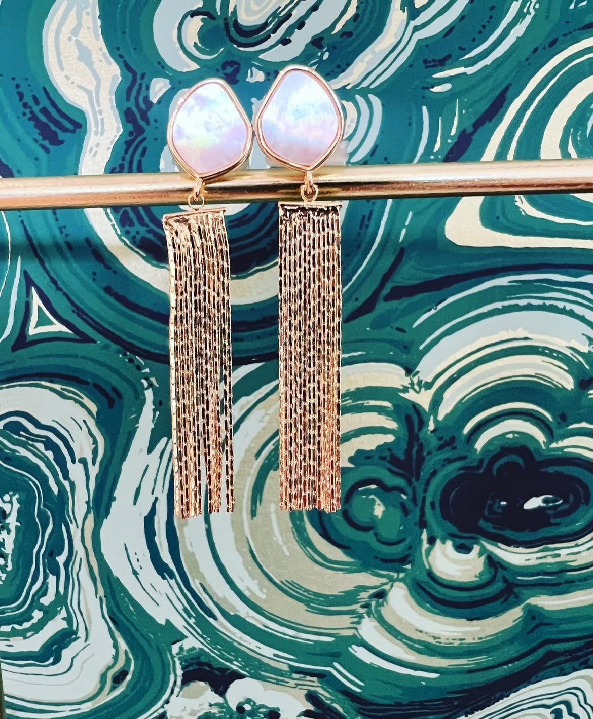 Mother of Pearl Gold Chain Tassel Earrings