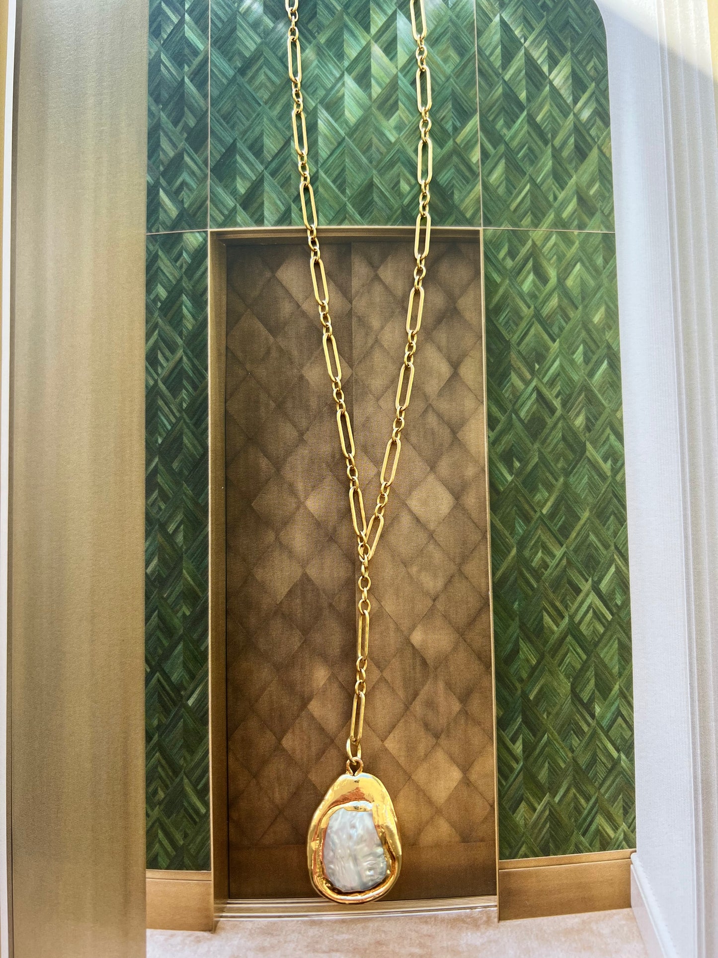 Gold Filled Paperclip Pearl Necklace