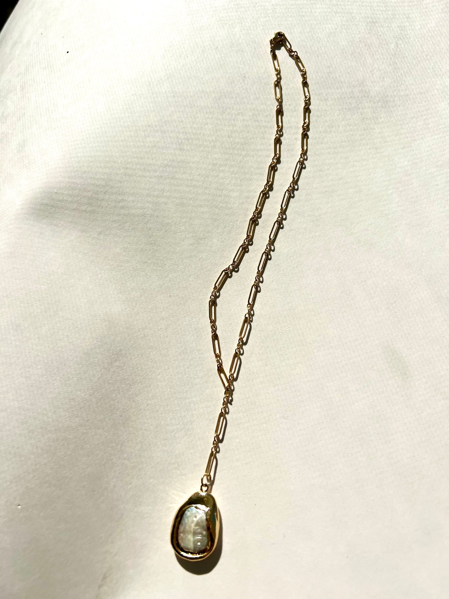 Gold Filled Paperclip Pearl Necklace