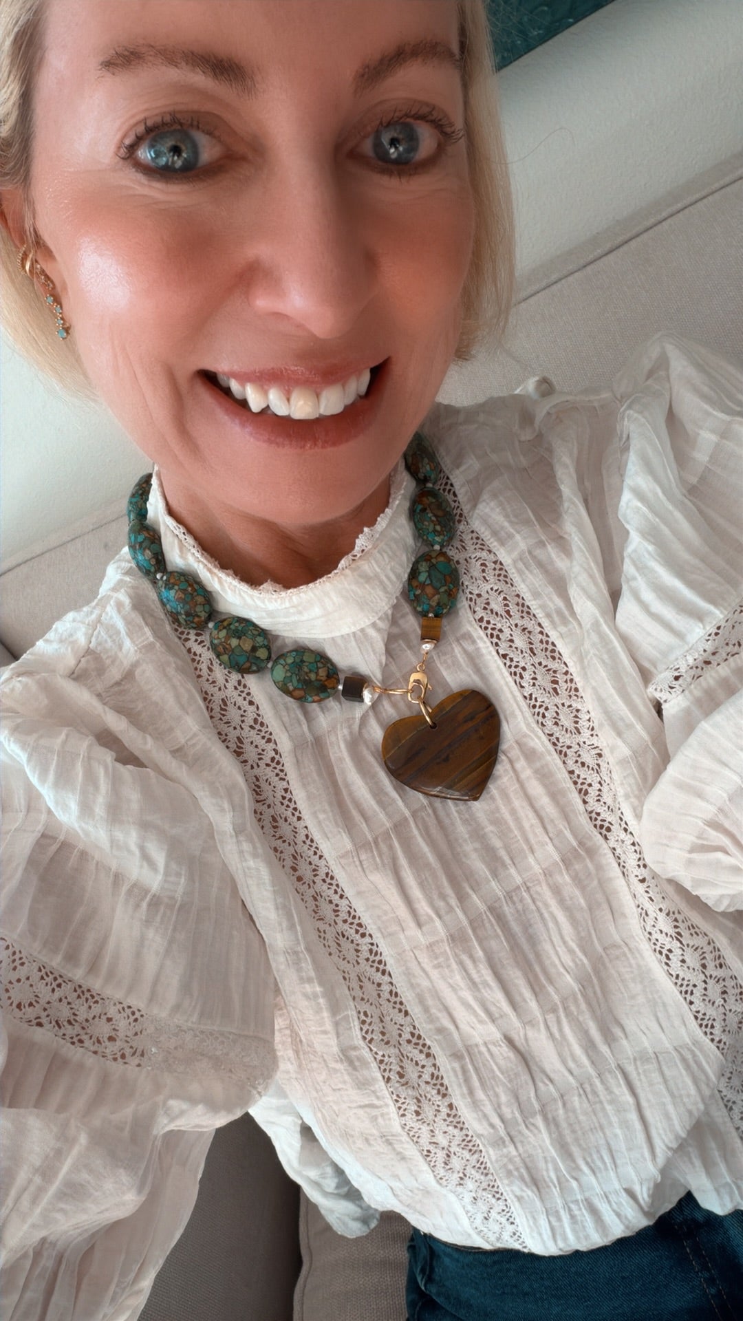 Turquoise & Tiger Heart Pendant Necklace