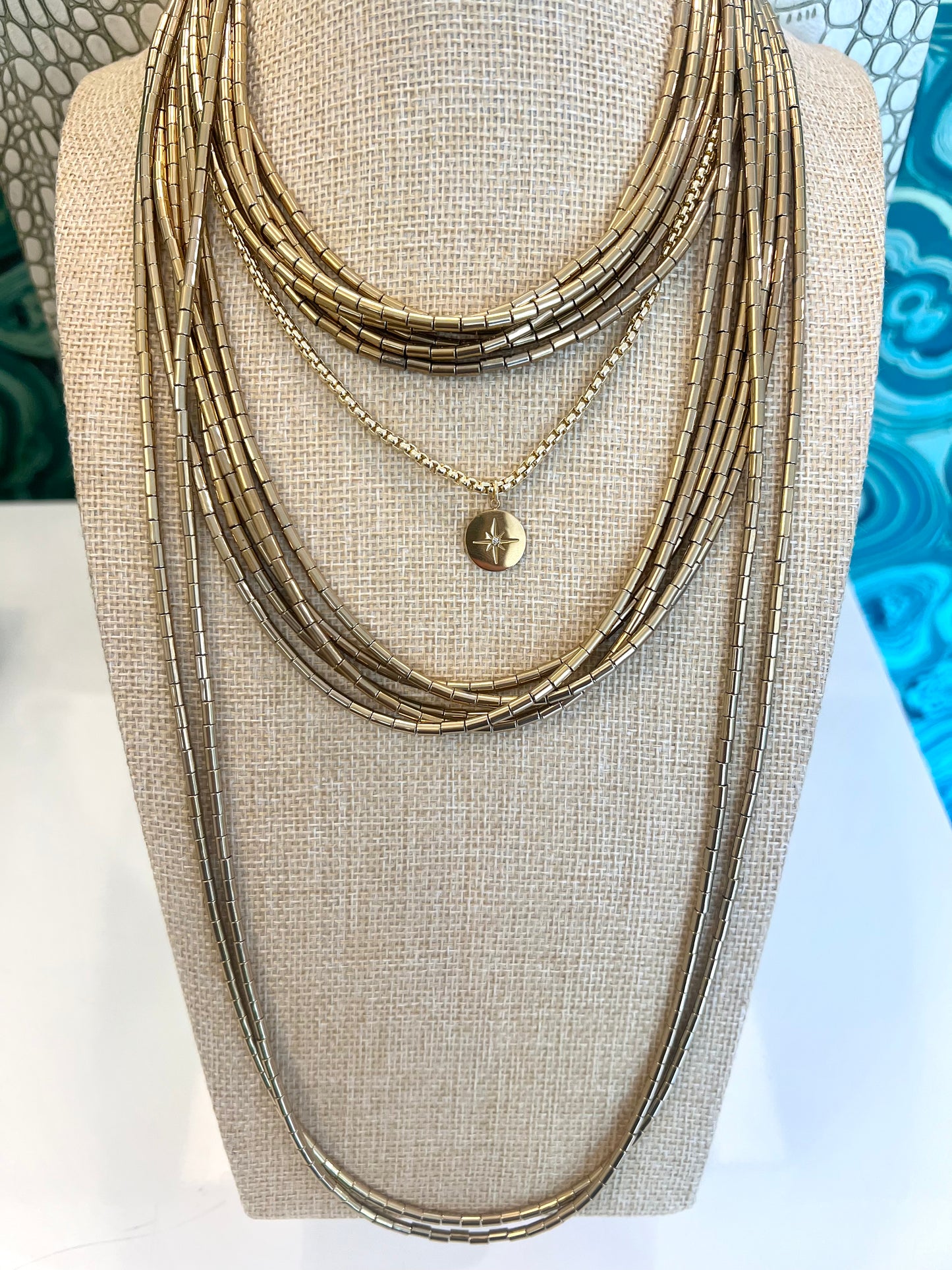Gold Barrel bead Necklace