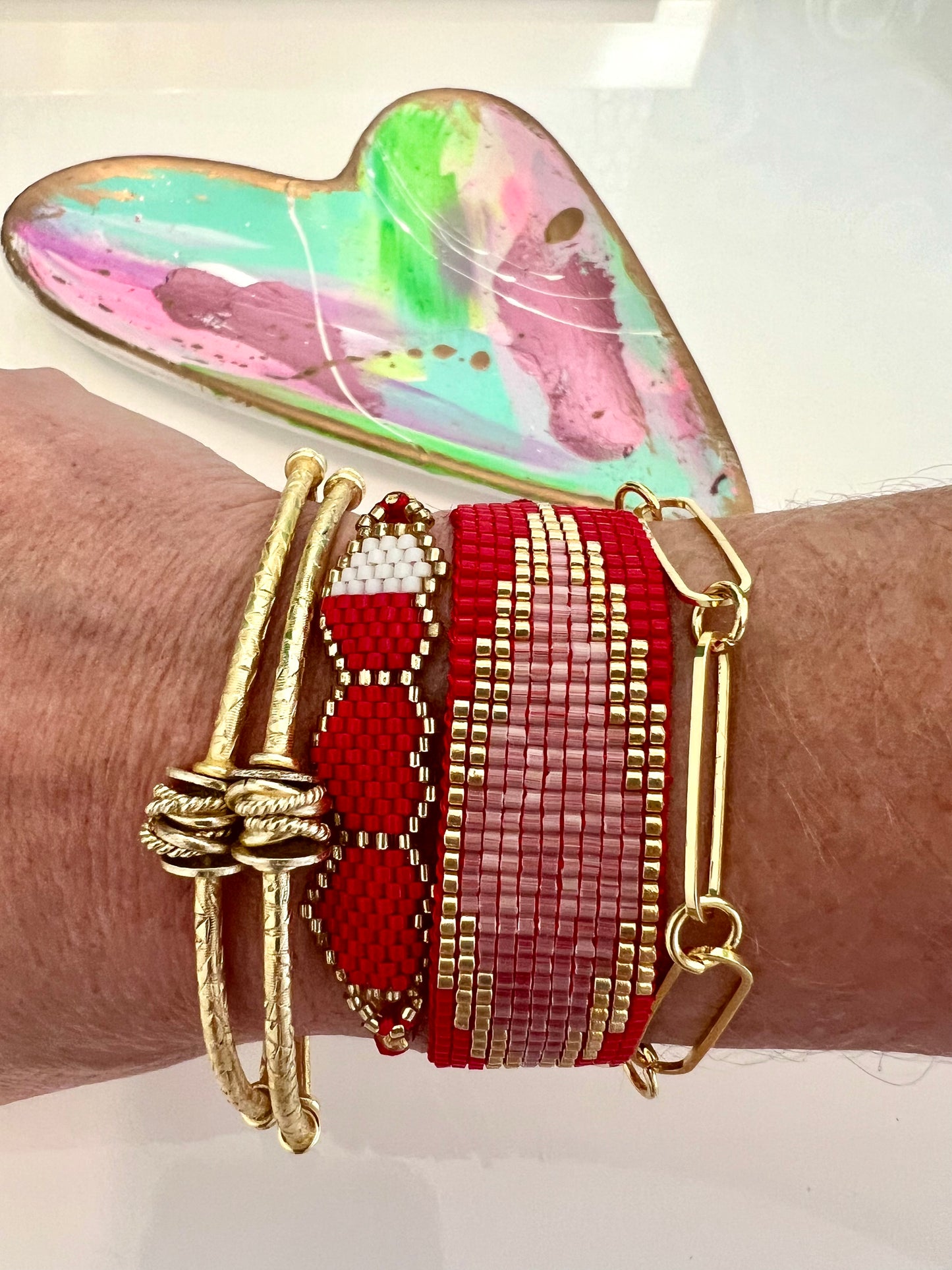 Beaded Red & Pink Bracelet