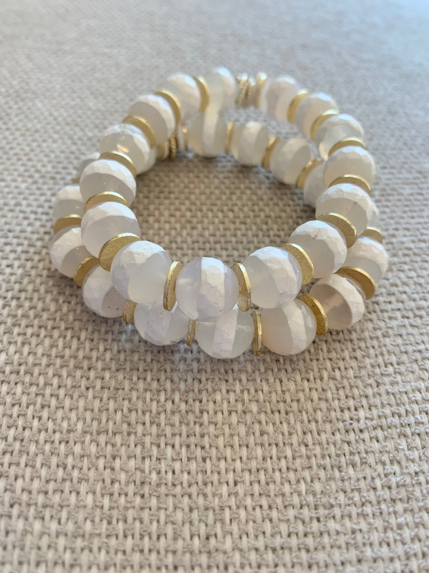 White Agate Ball Bead Bracelet