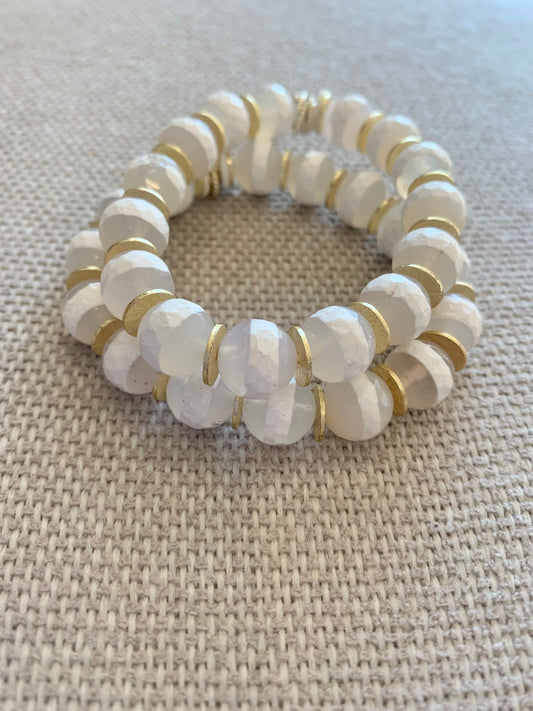 White Agate Ball Bead Bracelet