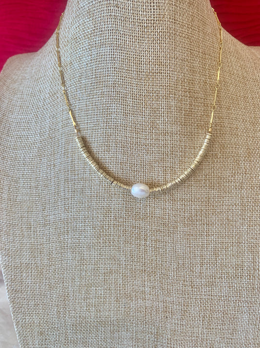 Gold Disk Pearl Necklace